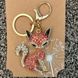 Sparkling Cat Keychain with Gold Accents